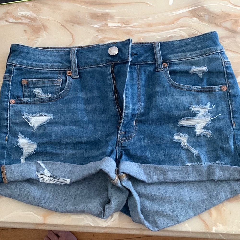 American Eagle size 12 US jean high rise super stretch shorts